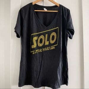 SOLO Star Wars black and gold bedazzled v-neck T-shirt